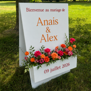 Panneau de bienvenue chevalet avec jardinière